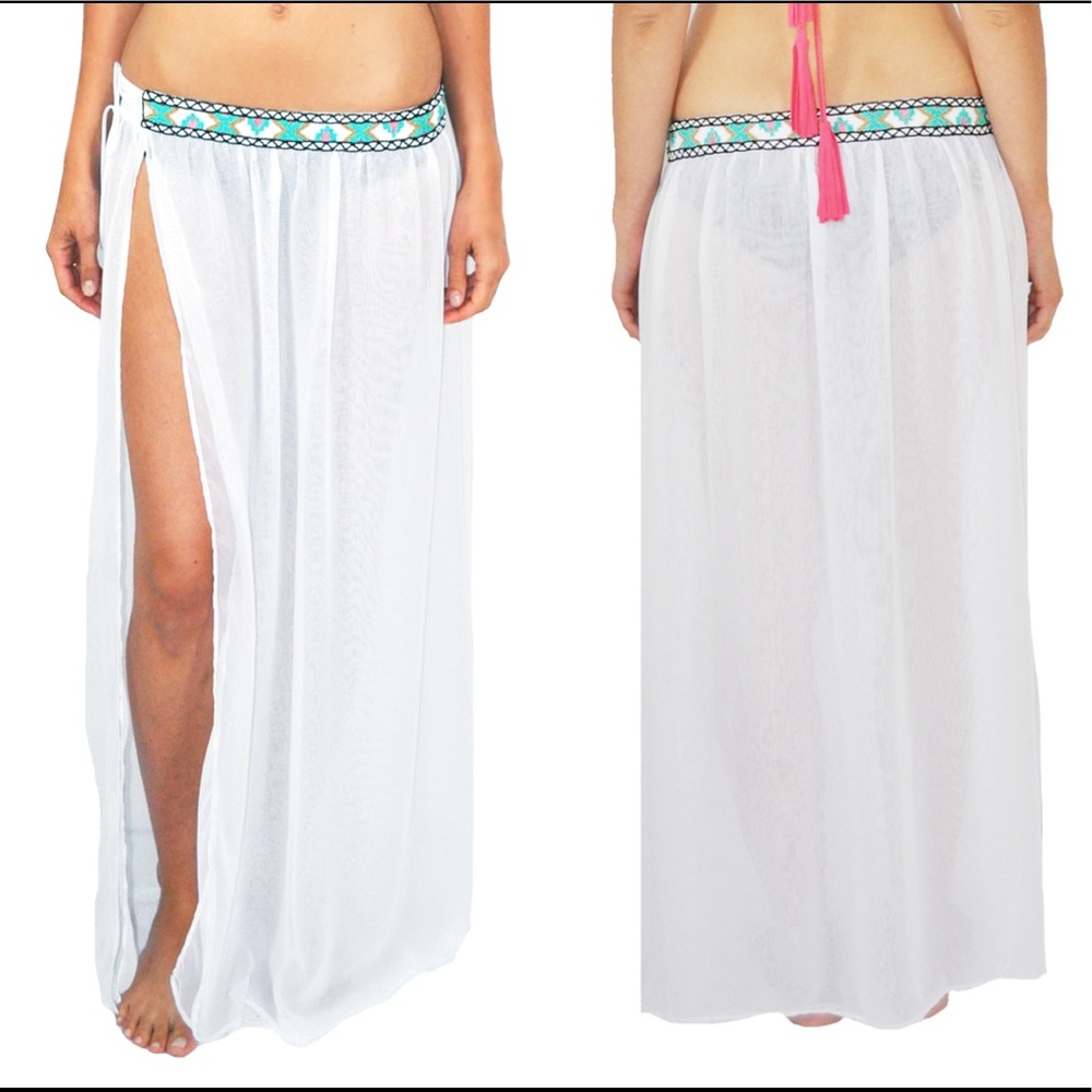 Beaded white chiffon swim cover up